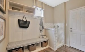photo of pet washing station inside mud room of home